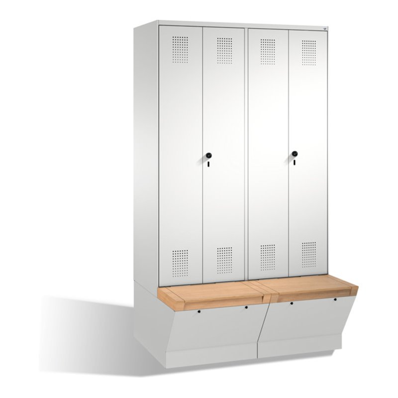 C+P Doppelspind Evolo mit Sitzbox 4 Abteile Front Lichtgrau Korpus Lichtgrau