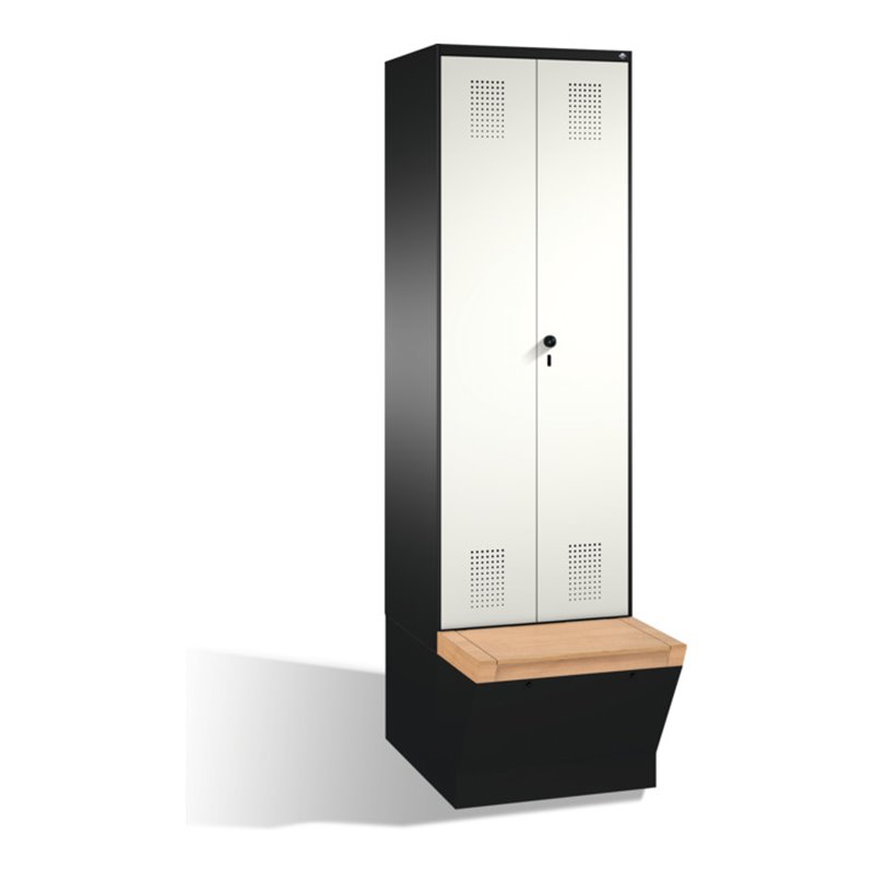 C+P Doppelspind Evolo mit Sitzbox 2 Abteile Front Reinweiß Korpus Schwarzgrau