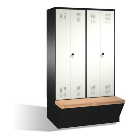 C+P Doppelspind Evolo mit Sitzbox 4 Abteile Front Reinweiß Korpus Schwarzgrau