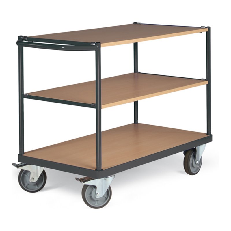 STIER Tischwagen mit 3 Ladeflächen, Tragkraft 350 kg, TPE-Bereifung