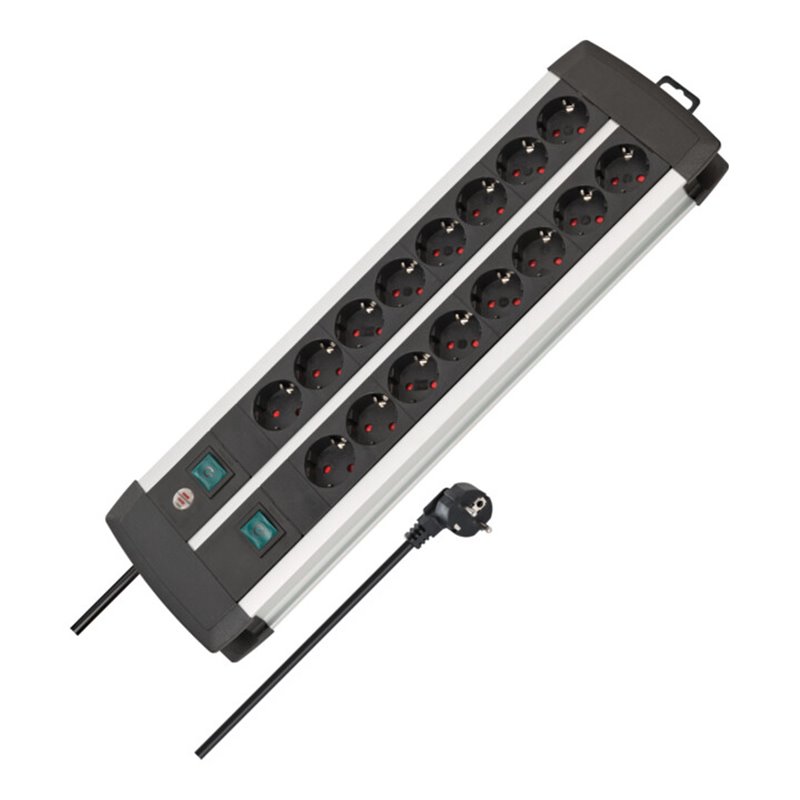 Brennenstuhl Premium-Alu-Line Technik Steckdosenleiste 16-fach Duo schwarz 3m H05VV-F 3G1,5 8-fach schaltbare Steckdosen
