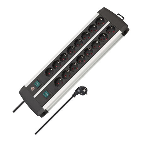Brennenstuhl Premium-Alu-Line Technik Steckdosenleiste 16-fach Duo schwarz 3m H05VV-F 3G1,5 8-fach schaltbare Steckdosen