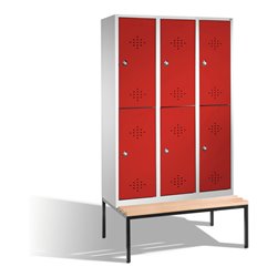 C+P Doppelstockspind Classic mit Sitzbank 6 Fächer Front Rubinrot Korpus Lichtgrau