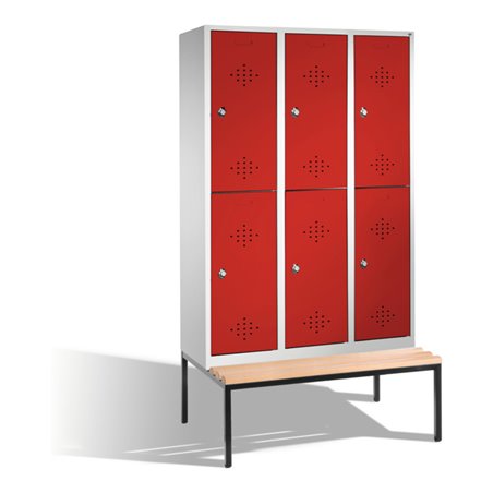 C+P Doppelstockspind Classic mit Sitzbank 6 Fächer Front Rubinrot Korpus Lichtgrau