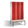 C+P Doppelstockspind Classic mit Sitzbank 6 Fächer Front Rubinrot Korpus Lichtgrau