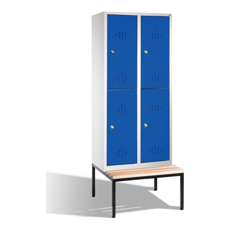 C+P Doppelstockspind Classic mit Sitzbank 4 Fächer Front Enzianblau Korpus Lichtgrau