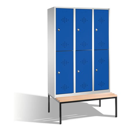 C+P Doppelstockspind Classic mit Sitzbank 6 Fächer Front Enzianblau Korpus Lichtgrau