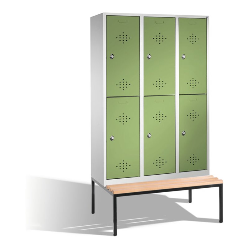 C+P Doppelstockspind Classic mit Sitzbank 6 Fächer Front Resedagrün Korpus Lichtgrau