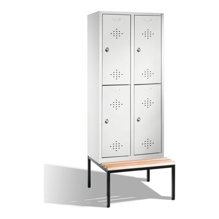 C+P Doppelstockspind Classic mit Sitzbank 4 Fächer Front Lichtgrau Korpus Lichtgrau