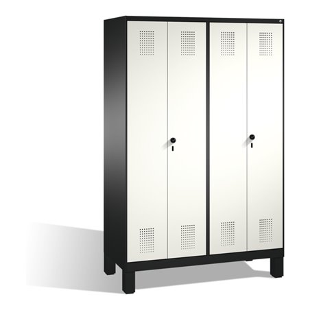 C+P Doppelspind Evolo auf Füßen 4 Abteile Front Reinweiß Korpus Schwarzgrau