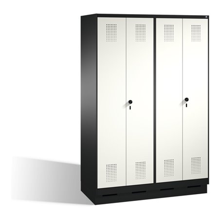 C+P Doppelspind Evolo auf Sockel 4 Abteile Front Reinweiß Korpus Schwarzgrau
