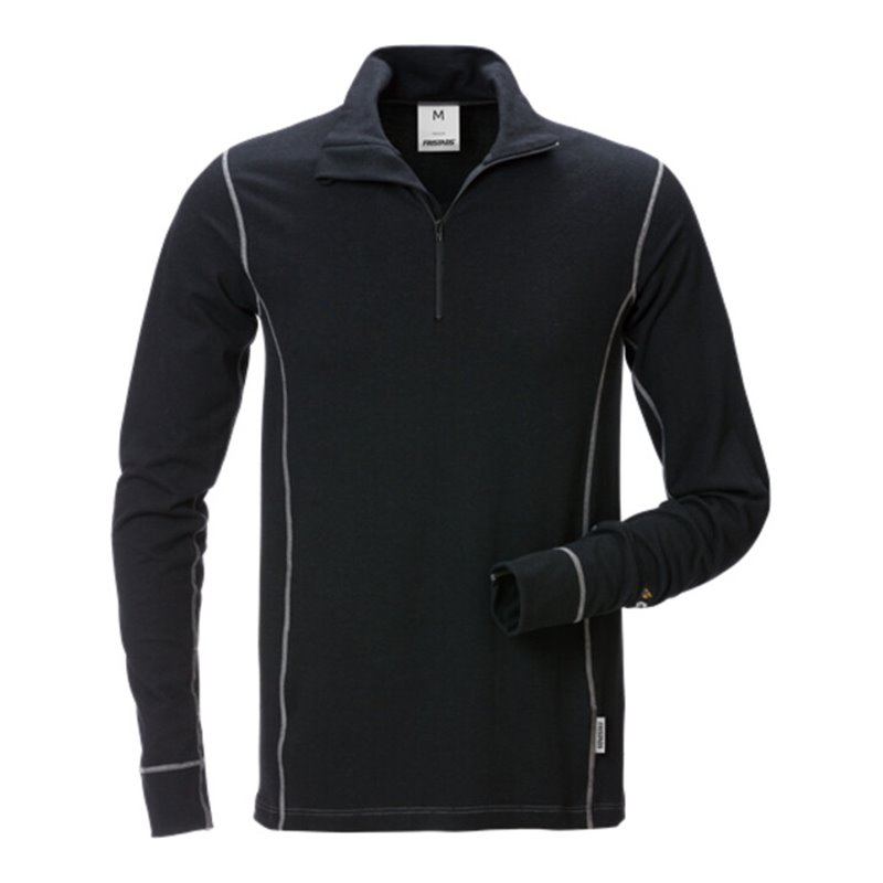 Fristads Flamestat Zipper-T-Shirt Langarm 7029 MOF Schwarz (Herren)
