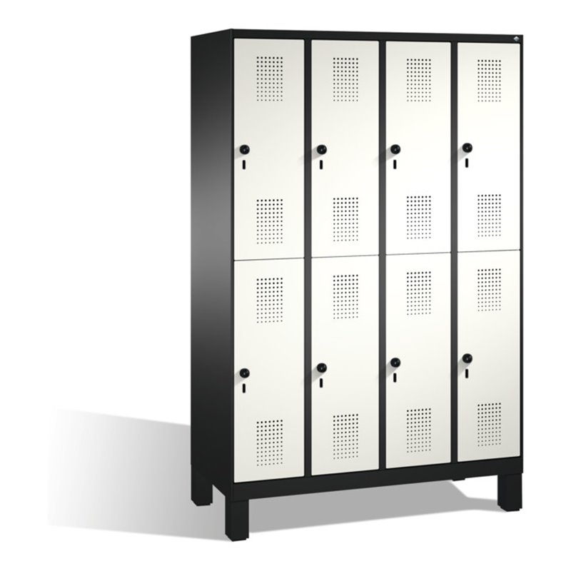 C+P Doppelstockspind Evolo auf Füßen 8 Fächer Front Reinweiß Korpus Schwarzgrau