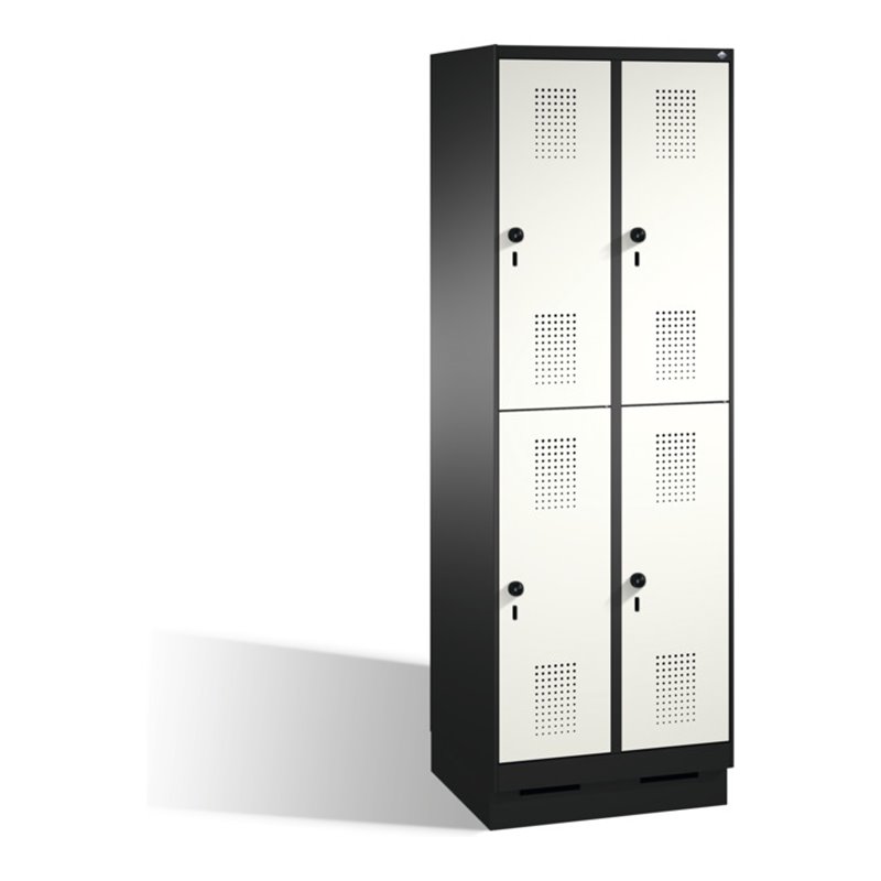 C+P Doppelstockspind Evolo auf Sockel 4 Fächer Front Reinweiß Korpus Schwarzgrau