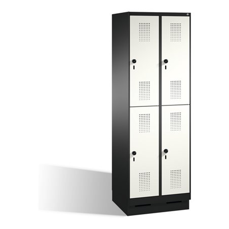 C+P Doppelstockspind Evolo auf Sockel 4 Fächer Front Reinweiß Korpus Schwarzgrau