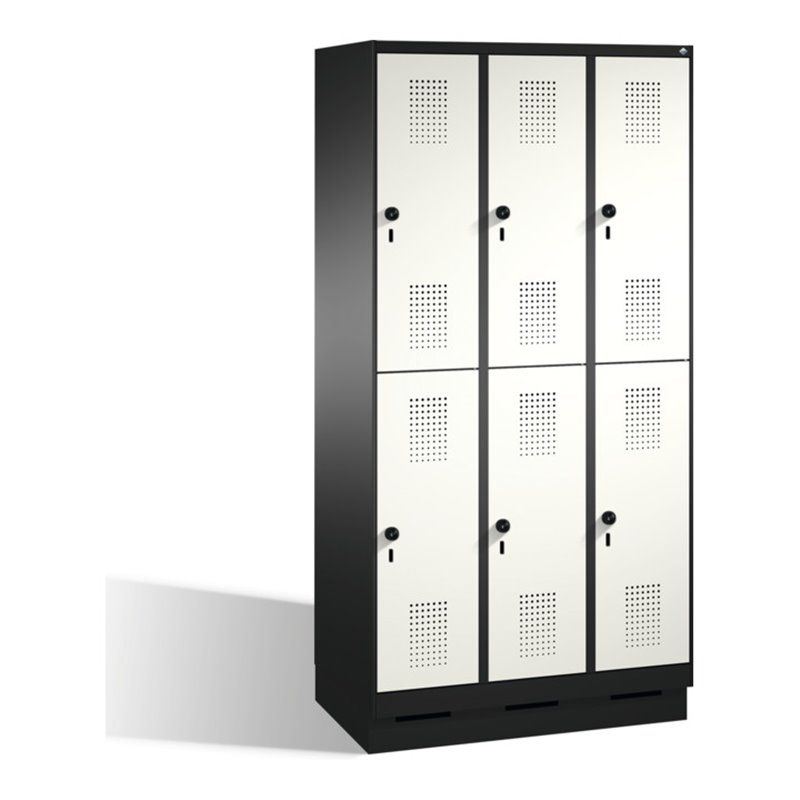 C+P Doppelstockspind Evolo auf Sockel 6 Fächer Front Reinweiß Korpus Schwarzgrau