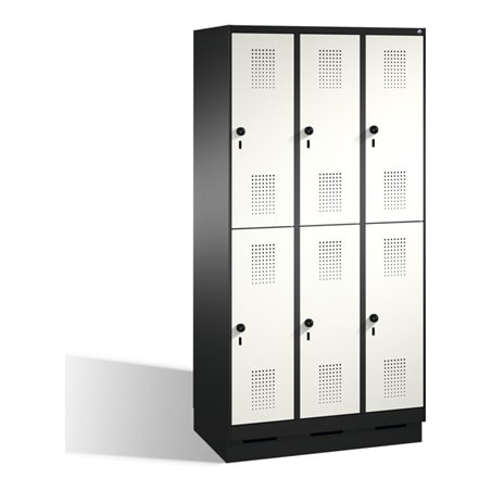 C+P Doppelstockspind Evolo auf Sockel 6 Fächer Front Reinweiß Korpus Schwarzgrau