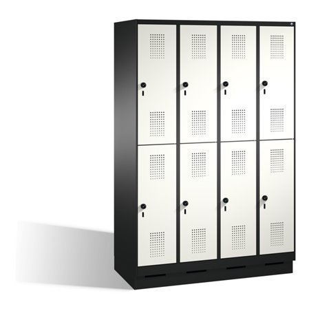 C+P Doppelstockspind Evolo auf Sockel 8 Fächer Front Reinweiß Korpus Schwarzgrau