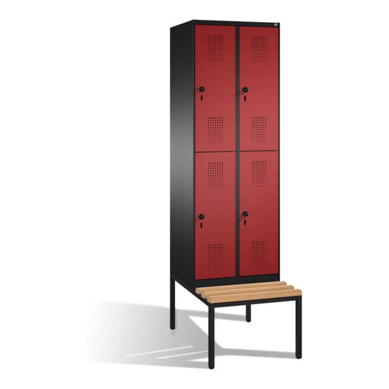 C+P Doppelstockspind Evolo mit Sitzbank 4 Fächer Front Rubinrot Korpus Schwarzgrau