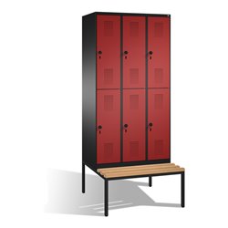 C+P Doppelstockspind Evolo mit Sitzbank 6 Fächer Front Rubinrot Korpus Schwarzgrau