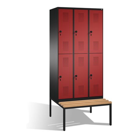 C+P Doppelstockspind Evolo mit Sitzbank 6 Fächer Front Rubinrot Korpus Schwarzgrau