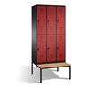 C+P Doppelstockspind Evolo mit Sitzbank 6 Fächer Front Rubinrot Korpus Schwarzgrau