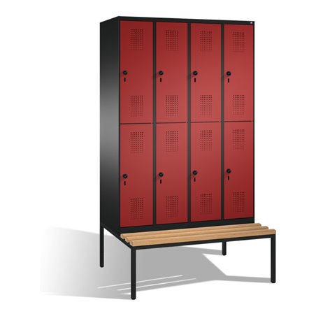 C+P Doppelstockspind Evolo mit Sitzbank 8 Fächer Front Rubinrot Korpus Schwarzgrau