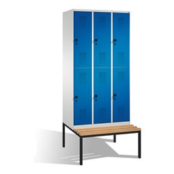 C+P Doppelstockspind Evolo mit Sitzbank 6 Fächer Front Enzianblau Korpus Lichtgrau