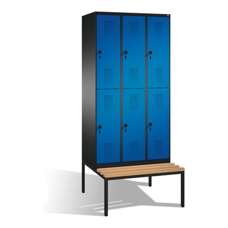 C+P Doppelstockspind Evolo mit Sitzbank 6 Fächer Front Enzianblau Korpus Schwarzgrau