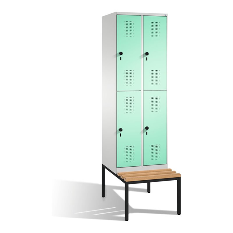 C+P Doppelstockspind Evolo mit Sitzbank 4 Fächer Front Lichtgrün Korpus Lichtgrau