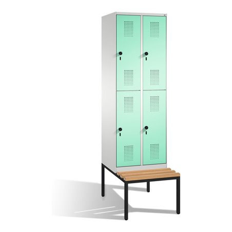 C+P Doppelstockspind Evolo mit Sitzbank 4 Fächer Front Lichtgrün Korpus Lichtgrau