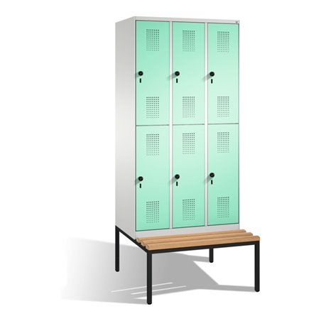 C+P Doppelstockspind Evolo mit Sitzbank 6 Fächer Front Lichtgrün Korpus Lichtgrau