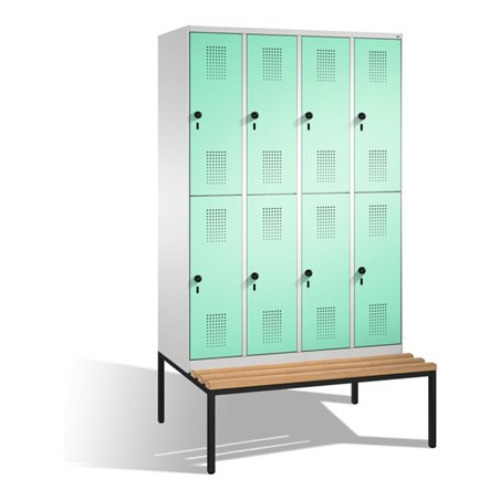 C+P Doppelstockspind Evolo mit Sitzbank 8 Fächer Front Lichtgrün Korpus Lichtgrau