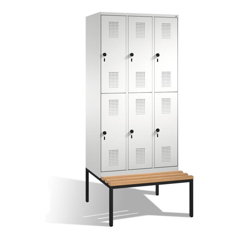 C+P Doppelstockspind Evolo mit Sitzbank 6 Fächer Front Lichtgrau Korpus Lichtgrau