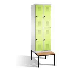 C+P Doppelstockspind Evolo mit Sitzbank 4 Fächer Front Viridingrün Korpus Lichtgrau