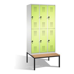 C+P Doppelstockspind Evolo mit Sitzbank 6 Fächer Front Viridingrün Korpus Lichtgrau