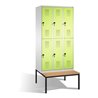 C+P Doppelstockspind Evolo mit Sitzbank 6 Fächer Front Viridingrün Korpus Lichtgrau