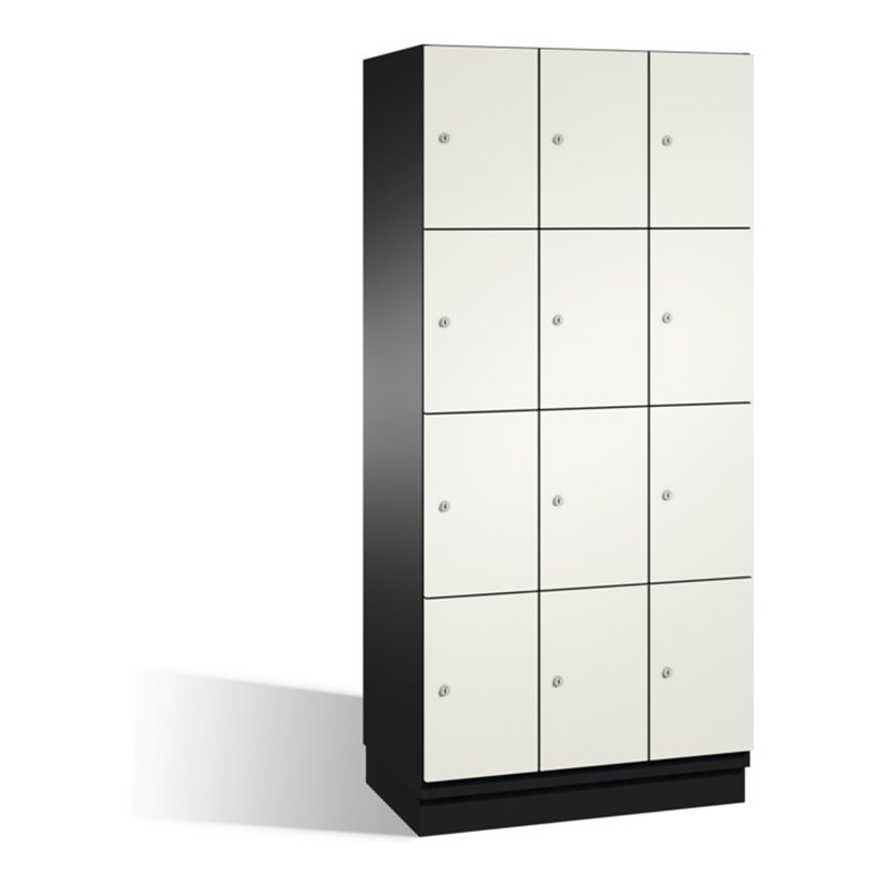 C+P Fächerschrank Cambio auf Sockel 12 Fächer Front Reinweiß Korpus Schwarzgrau