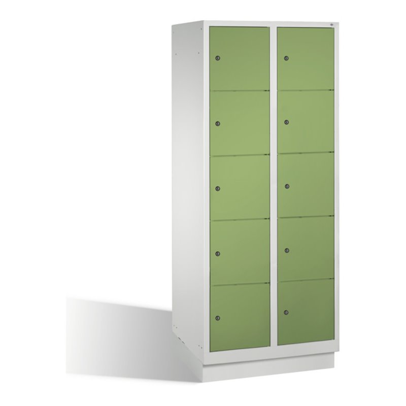 C+P Fächerschrank Classic auf Sockel 10 Fächer Front Resedagrün Korpus Lichtgrau