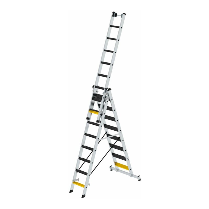 MUNK Stufen-Mehrzweckleiter 3-teilig mit nivello®-Traverse und clip-step R13