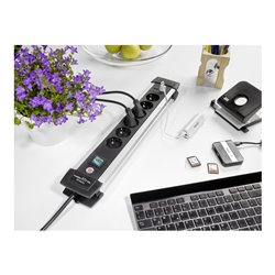 Brennenstuhl Premium-Alu-Line Steckdosenleiste mit USB-Ladefunktion 6-fach 3m H05VV-F 3G1,5 - 1391000516