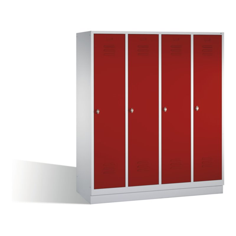 C+P Umkleidespind Classic auf Sockel 4 Abteile Front Rubinrot Korpus Lichtgrau