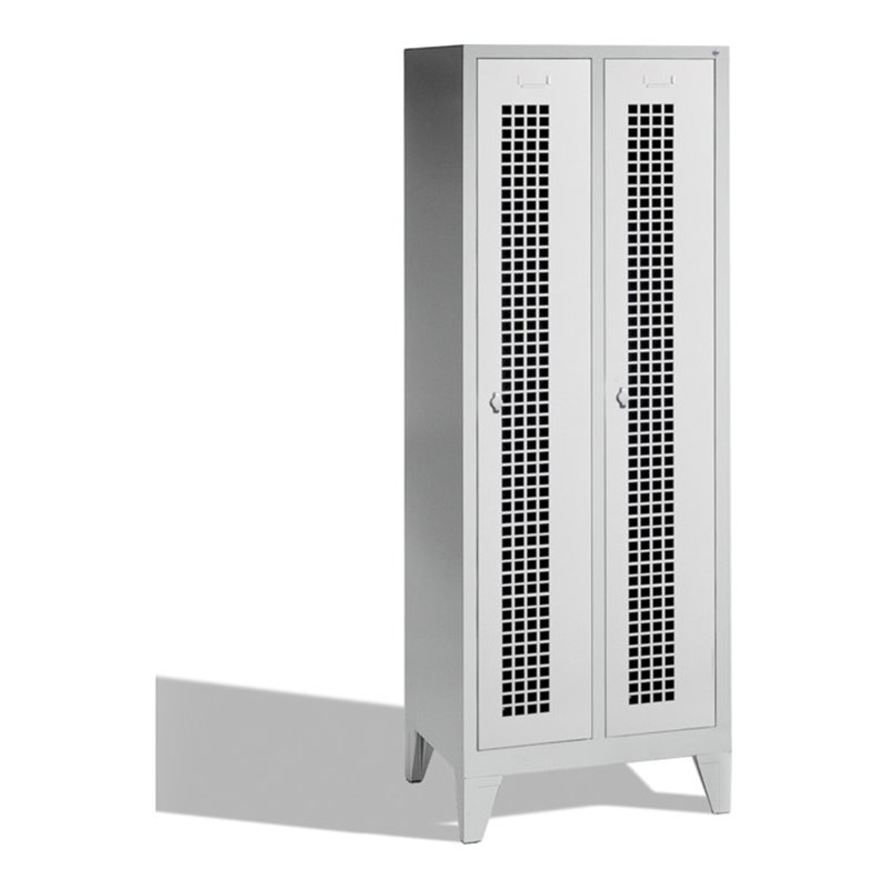 C+P Umkleidespind Classic auf Füßen 2 Abteile Front Lichtgrau Korpus Lichtgrau