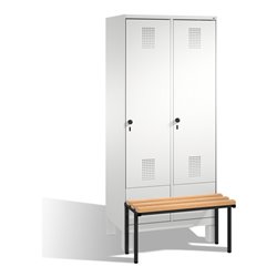 C+P Umkleidespind Evolo mit Sitzbank 2 Abteile Front Lichtgrau Korpus Lichtgrau