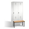 C+P Umkleidespind Evolo mit Sitzbank 2 Abteile Front Lichtgrau Korpus Lichtgrau