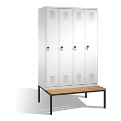 C+P Umkleidespind Evolo mit Sitzbank 4 Abteile Front Lichtgrau Korpus Lichtgrau