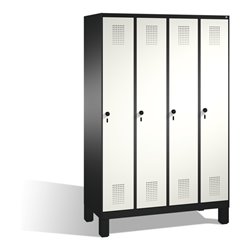 C+P Umkleidespind Evolo auf Füßen 4 Abteile Front Reinweiß Korpus Schwarzgrau