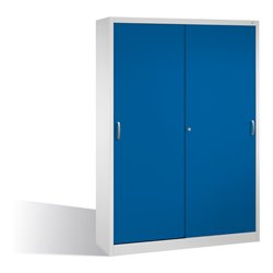C+P Werkzeugschrank mit Schiebetüren innen 2 x 4 Böden Front Enzianblau Korpus Lichtgrau