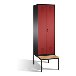 C+P Doppelspind Evolo mit Sitzbank 2 Abteile Front Rubinrot Korpus Schwarzgrau