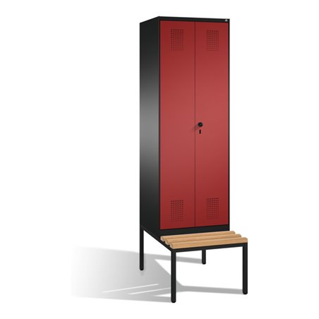 C+P Doppelspind Evolo mit Sitzbank 2 Abteile Front Rubinrot Korpus Schwarzgrau